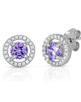 CZ Birthstone Halo Stud Earrings - Available in all 12 colors in Sterling Silver