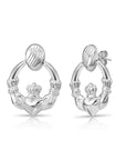 925 Sterling Silver Heart & Crown Claddagh Hoop Earrings, With Pushbacks