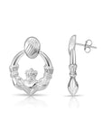 925 Sterling Silver Heart & Crown Claddagh Hoop Earrings, With Pushbacks