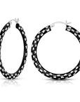 925 Sterling Silver Diamond-Cut Black Hoop Earrings