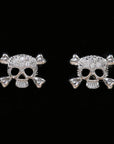 CZ Small Skull and Bones Stud Earrings in Sterling Silver