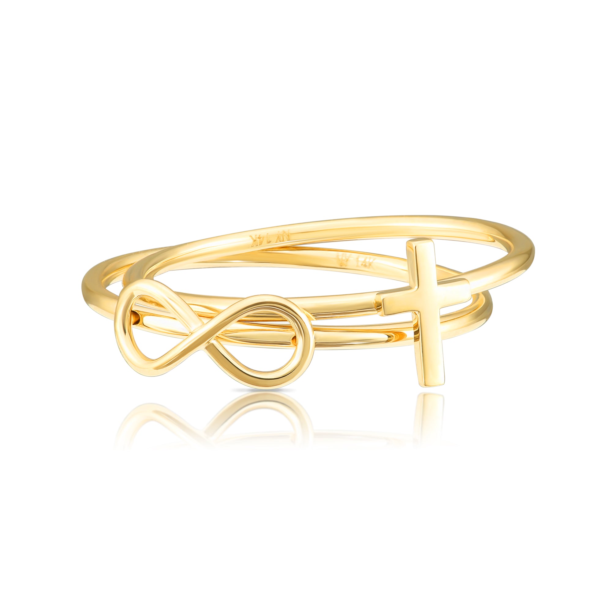 Solid 14k Gold Infinity Cross Ring, Stackable Religious Ring