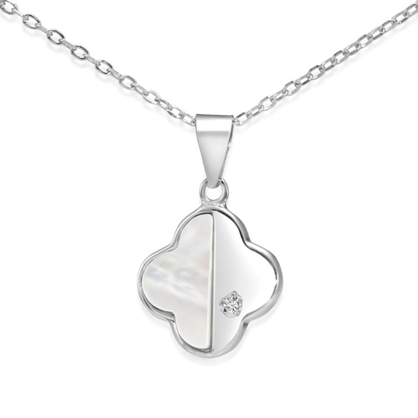 925 Sterling Silver Four Leaf Clover Mother Of Pearl Design With CZ Tilo Jewelry
