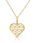 14K Yellow Gold Floral Heart Pendant, With 18" Necklace