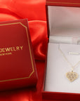 14K Yellow Gold Floral Heart Pendant, With 18" Necklace