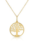 14K Yellow Gold Tree Of Life Pendant, With 18" Necklace