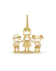14K Yellow Gold Mom With Children Pendant Necklace