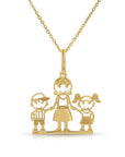 14K Yellow Gold Mom With Children Pendant Necklace