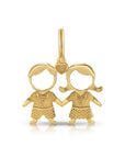 14K Yellow Gold Boy & Girl Heart Pendant Necklace
