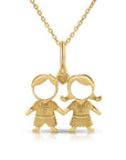 14K Yellow Gold Boy & Girl Heart Pendant Necklace