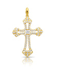 14K Solid Yellow Gold CZ Cross Pendant, With 18" Cable Chain Necklace