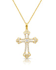 14K Solid Yellow Gold CZ Cross Pendant, With 18" Cable Chain Necklace