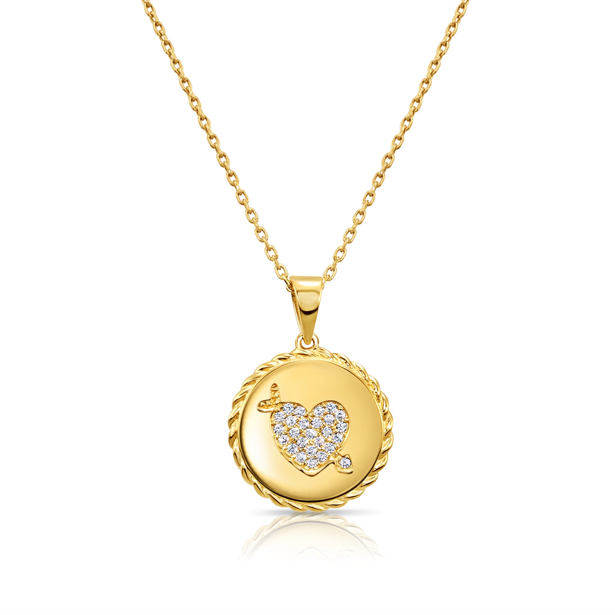 14K Solid Yellow Gold Pave CZ Heart Pendant, With 18