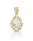 14K Yellow Gold Pear Pendant Necklace, Teardrop Halo CZ Pendant