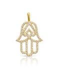 14K Yellow Gold Hamsa Pendant Necklace, With 18" Cable Chain