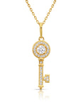 14K Solid Yellow Gold Key Pendant, With 18" Cable Chain Necklace