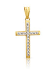 14K Yellow Gold Small CZ Cross Pendant, With 18" Cable Chain Necklace