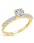 14K Yellow Gold Solitaire Round Brilliant 1 Carat Engagement Ring With Side Stones