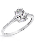14K White Gold Oval-Shaped Solitaire 1.5 Carat Engagement Ring With Side Stones