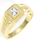 Solid 925 Sterling Silver Solitaire Princess-Cut Square Pave Wedding Pinky Ring