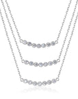 Sterling Silver Three Row Simulated Diamond Necklace, Adjustable 16"-18"