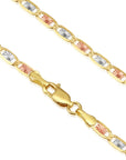14K Solid Yellow Gold Tri-Color Valentino Link Chain Necklace 2.5mm-3.5mm, 16"-20"