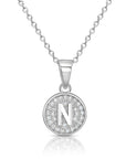 CZ Initial Round Charm Necklace (Letters A-Z) 16" 18" in Sterling Silver