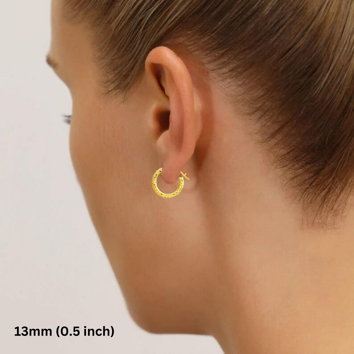 14K Yellow Gold & White Gold Fancy Diamond-Cut Hoop Earrings, Small and Large Gold Hoops, Made by TILO Jewelry
