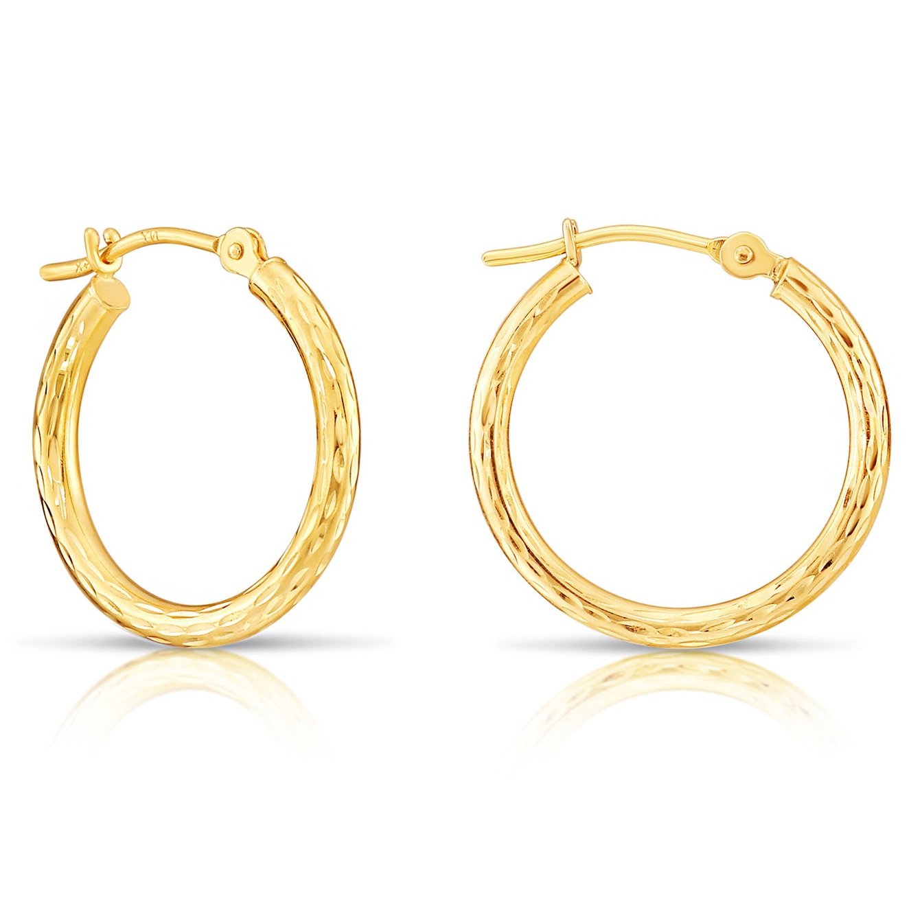 14k Yellow Gold All Around Diamond-Cut Hoop Earrings