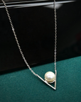925 Sterling Silver Freshwater Pearl Necklace, Chevron Design, 18 inch
