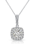 Sterling Silver Round Halo CZ Pendant Necklace