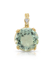 14k Yellow Gold Green Amethyst Gemstone And Diamond Pendant Necklace