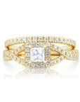 925 Sterling Silver Engagement Ring Set, 2 Carat Total, Princess Square-Cut Cubic Zirconia Ring With Halo Setting, Two Tier Stackable Ring