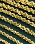 14K Yellow Gold Rope Chains, Solid 14k Gold Necklace With Secure Lobster Lock