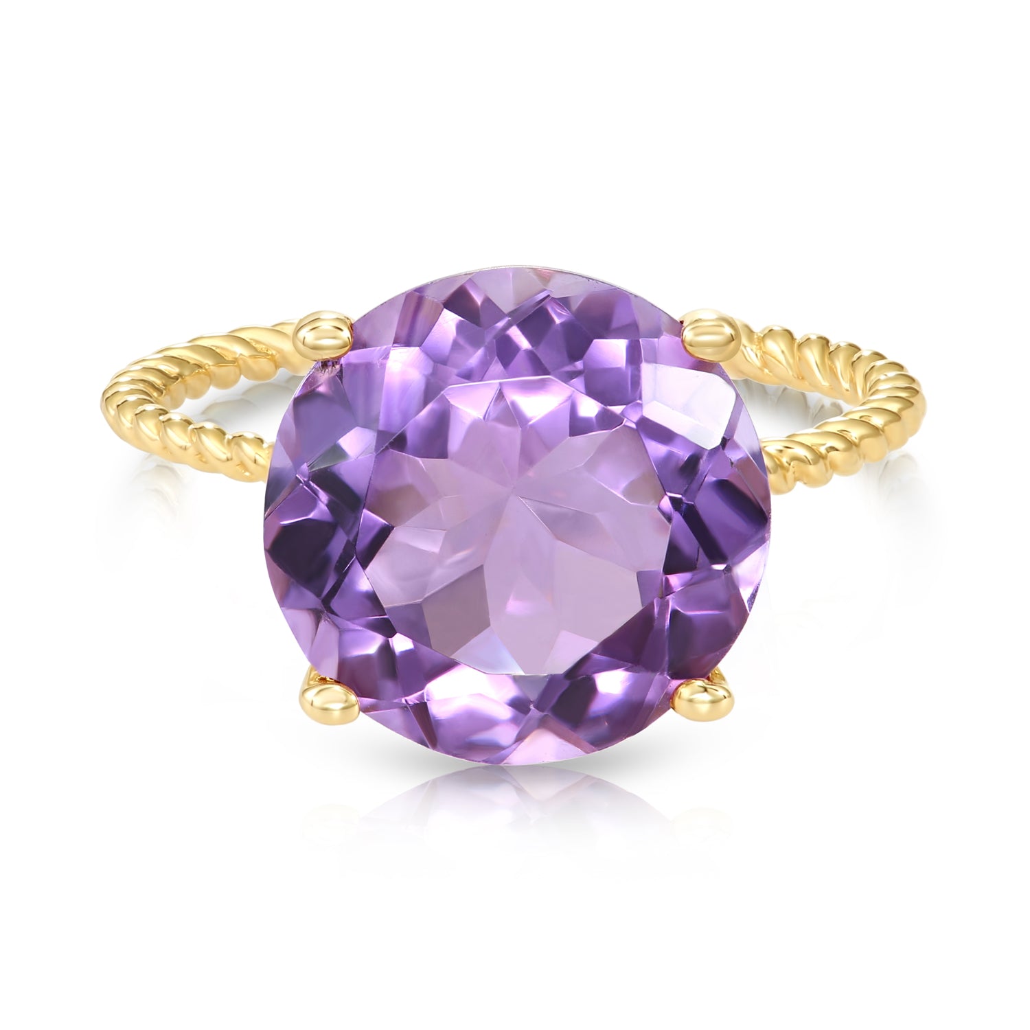 14K Gold Purple Amethyst Ring, Five Carat Huge Natural Gemstone