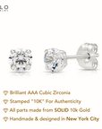 10K White Gold Classic Solitaire Stud Earrings with Pushbacks