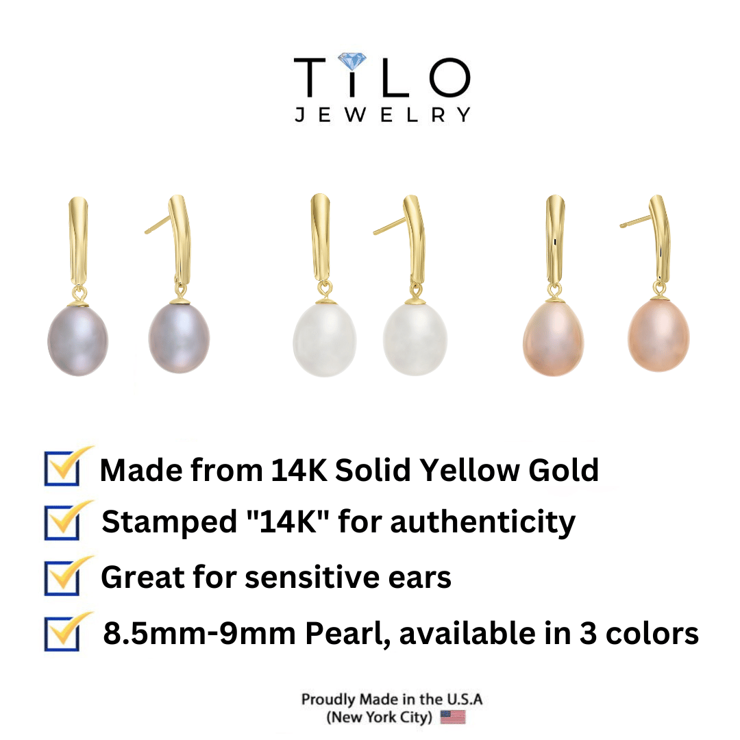 14k Yellow Gold Freshwater Pearl Dangle Earrings