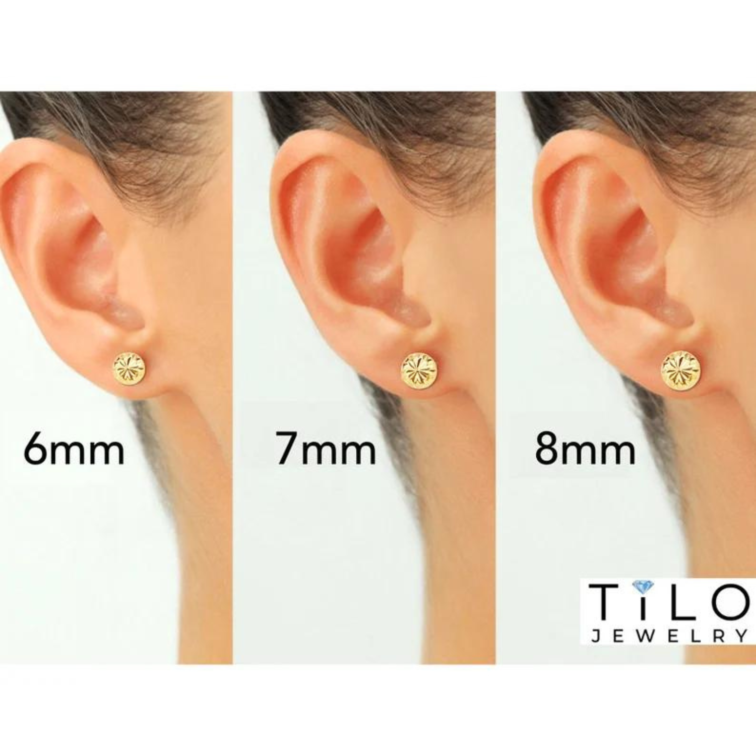 14K Gold Diamond-Cut Half Ball Stud Earrings With Pushbacks