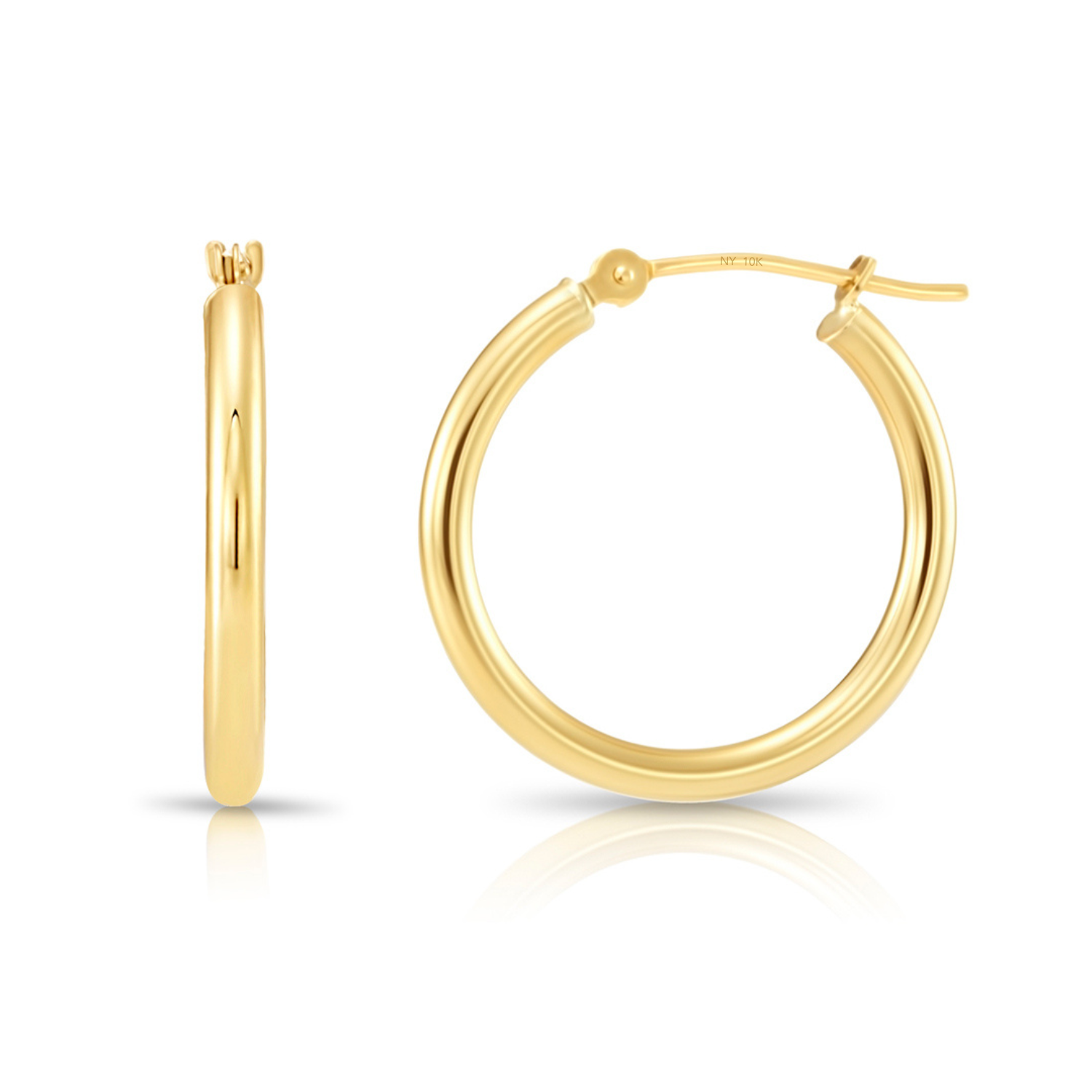 10K Yellow Gold Classic Round Hoop Earrings, 2mm Thin, All Sizes Available