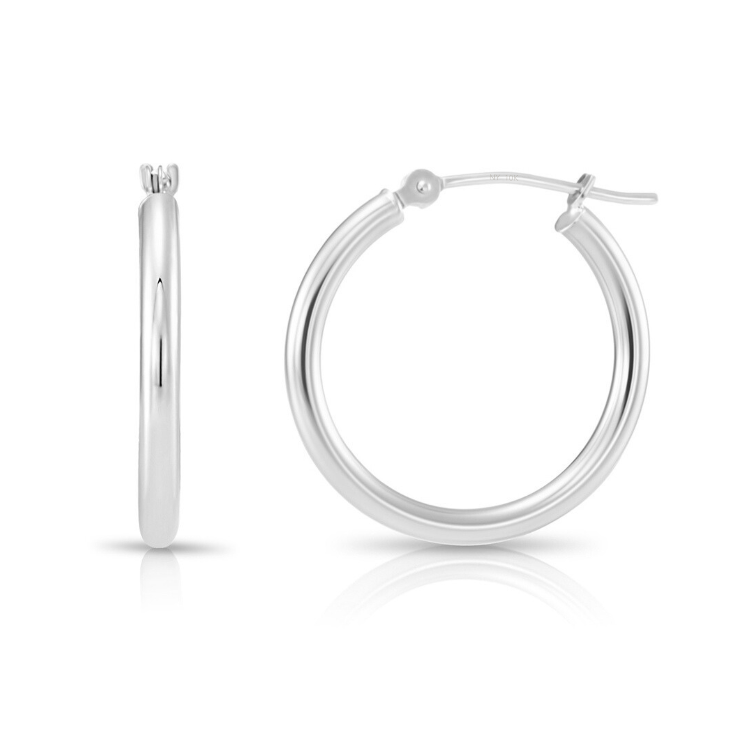 10K White Gold Classic Round Hoop Earrings, All Sizes Available