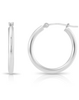 10K White Gold Classic Round Hoop Earrings, All Sizes Available