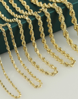 10K Yellow Gold Rope Chains, Solid 10K Gold Necklace With Secure Lobster Lock