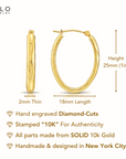 10K Yellow Gold Spiral Diamond-Cut Oval Hoop Earrings