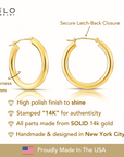 14k Yellow Gold Chunky Hoop Earrings, 3mm Thickness