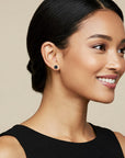14K White Gold Black Onyx CZ Studs, Pushback