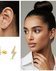 14k Solid Yellow Gold Lightning Bolt Studs, With Screw on Screwbacks