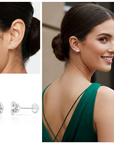 14k White Gold and Cubic Zirconia Stud Earrings, Silicone Pushback
