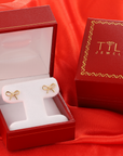 14k Solid Yellow Gold Ribbon Bow Stud Earrings, With Secure Screw-Backs