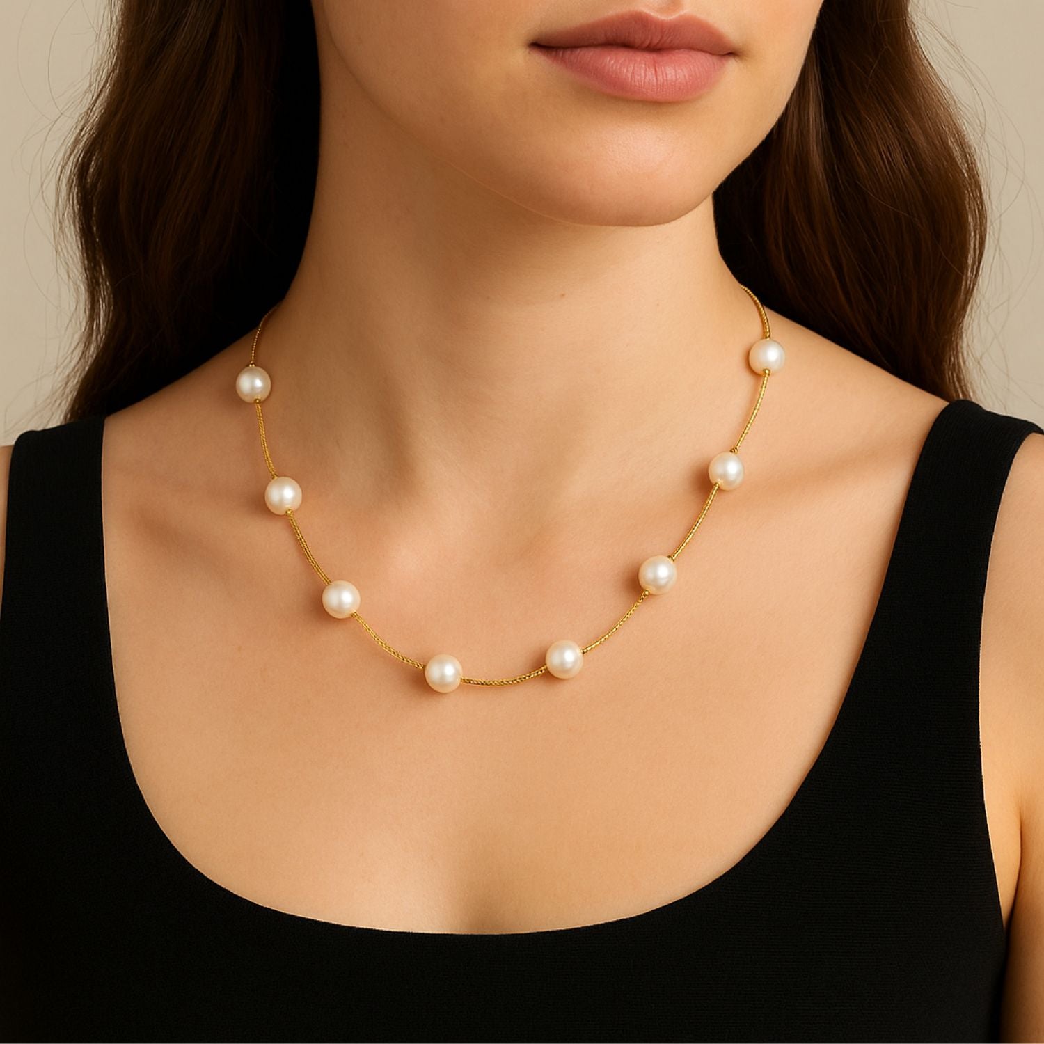 14K Gold Freshwater Pearls Station Engraved Necklace – Tilo Jewelry®