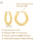 14K Yellow Gold Flat Design Hoop Earrings